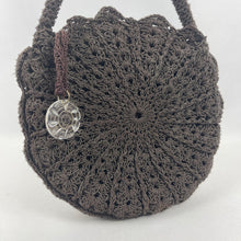 Load image into Gallery viewer, Original 1940's Dark Brown Circular Crochet Bag with Carved Lucite Detail