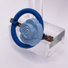 Load image into Gallery viewer, Original 1940's Blue Wartime Make Do and Mend Wire Brooch with Rose Button Detail