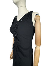 Load image into Gallery viewer, Original 1940's Bias Cut Black Crepe Full Length Evening Dress with Sequin Trim - Bust 36 38 *