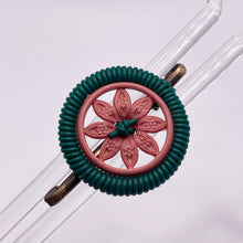 Load image into Gallery viewer, Original 1940's Pink and Green Wartime Make Do and Mend Wire Brooch with Flower Button Middle *