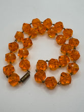 Load image into Gallery viewer, Original 1950's Mid Century Amber Coloured Plastic Faceted Bead Necklace with Barrel Clasp