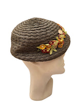 Load image into Gallery viewer, Original 1930's Brown Straw Hat with Autumnal Trim by LeWite London