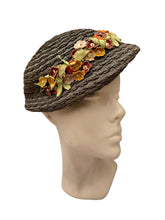 Load image into Gallery viewer, Original 1930's Brown Straw Hat with Autumnal Trim by LeWite London