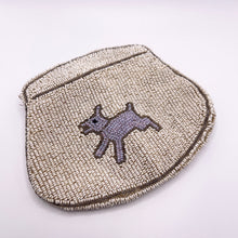 Load image into Gallery viewer, Original 1930's Heavily Beaded Evening Clutch Bag in Ivory and Light Purple with Dog Motif - Pretty Vintage Purse - As Is *