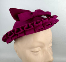 Load image into Gallery viewer, Original 1940’s Magenta Pink Felt Hat with Large Bow Trim by Louis of California