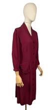 Load image into Gallery viewer, Original 1940's Burgundy Crepe Button Front Day Dress with Pockets by Tweencraft - Bust 34 35