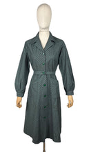 Load image into Gallery viewer, Original 1940’s Green and Grey Plaid Cotton Long Sleeved Belted Chore Dress with Pockets - Bust 38