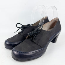 Load image into Gallery viewer, Original Deadstock 1940’s CC41 Navy Leather and Grosgrain Lace-up Shoes - UK 5 or 5.5