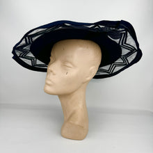 Load image into Gallery viewer, Beautiful Original 1930's French Navy Picture Hat with Net and Chevron Detail