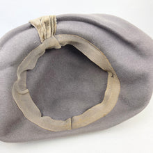 Load image into Gallery viewer, Original 1930's Dove Grey Side Tilt Hat with Large Oversized Velvet Bow Trim *