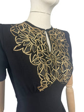 Load image into Gallery viewer, Original 1940’s Black Crepe Evening Dress with Lattice Work Front - Bust 32 34