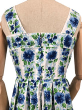 Load image into Gallery viewer, Original 1950's White and Blue Floral Stripe Cotton Dress Made in France - Bust 34 35 *