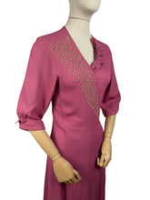 Load image into Gallery viewer, Original 1940's Dusky Pink Crepe Dress with Ruffles, Soutache and Beading - Bust 34 35 *