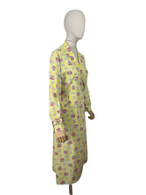 Load image into Gallery viewer, Original 1940's 1950's Pretty Yellow Cotton Dressing Robe with Pink Roses Print - Bust 36" 38"