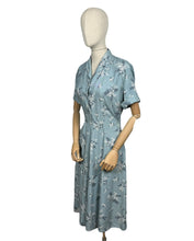 Load image into Gallery viewer, Original 1940's 1950's Floppy Cotton Day Dress in Grey Blue with Pretty Floral Print - As Is - Bust 38