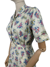 Load image into Gallery viewer, Original 1940's 1950's Cotton Belted Day Dress with Floral Print in Blue, Pink, Green and Yellow - Bust 38