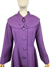 Load image into Gallery viewer, Original 1950’s Deep Purple Ribbed Wool Princess Coat with Shawl Collar - Bust 36