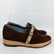 Load image into Gallery viewer, Original 1940's Deadstock CC41 Brown Suede and Beige Leather Wedge Shoes - UK 4 4.5