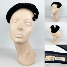 Load image into Gallery viewer, Original Black Ruched Velvet Cocktail Hat by Jacoll with Pretty Paste Trim *