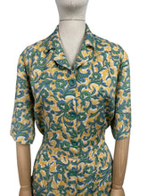 Load image into Gallery viewer, Original 1940's Volup Linen Day Dress in Yellow, Blue, Green and White - Bust 42 44 *