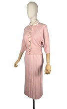 Load image into Gallery viewer, Original 1950's Soft Pink Pure Wool Skirt, Belt and Cardigan Knit Set by Tobanna Knit Fashions - Bust 36