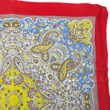 Load image into Gallery viewer, Original Large 1940's Red, Yellow, Blue and Brown Paisley Crepe Scarf - Great Headscarf