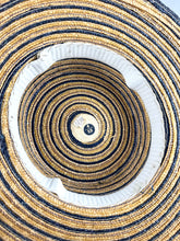 Load image into Gallery viewer, Original 1930's 1940's Blue Stripe Straw Hat with Floral Trim - Perfect Summer Hat *