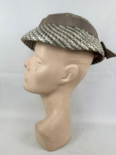 Load image into Gallery viewer, Original 1950's Grey Lacquered Raffia Hat with Grosgrain Bow Trim by Jacoll *