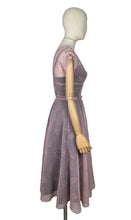 Load image into Gallery viewer, Original 1950's Pink Belted Nylon Day Dress with Floral Flock Print - Bust 34 36 *