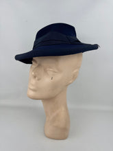 Load image into Gallery viewer, Original 1940's Midnight Blue Felt Tilt Hat with Grosgrain Trim