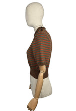 Load image into Gallery viewer, Reproduction 1940's Hand Knitted Jumper in Brown, Rust and Green Stripes - Bust 36 38
