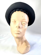 Load image into Gallery viewer, Original 1930's Black Hat with Swirl Trim Detail and High Brim *