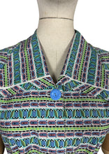 Load image into Gallery viewer, Original 1950's Australian Made Bright Floral Stripe Cotton Belted Day Dress in Green, Blue, Pink, Black and White - Bust 38 40 *