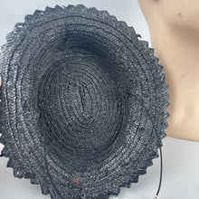 Load image into Gallery viewer, Original 1940’s Black Straw Tilt Topper Hat with Pretty Floral Trim