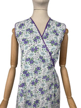Load image into Gallery viewer, Original 1940's Floral Wraparound Apron in White, Purple, Blue and Green - Pretty Pinny - Bust 32 34 36