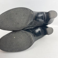 Load image into Gallery viewer, Original 1940's Black Leather Court Shoes with Pretty Tongue and Punch Detail - UK 7 7.5