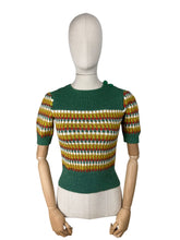 Load image into Gallery viewer, Reproduction 1940’s Hand Knitted Striped Jumper in Green, Rust, White, Mustard and Lime - Bust 32 34