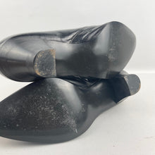 Load image into Gallery viewer, Original 1930's 1940's Inky Black Leather Court Shoes with Punch Detail - UK 5 5.5
