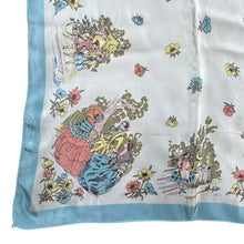 Load image into Gallery viewer, Original 1940's or 1950's Silk Crepe Scarf with Beautifully Intricate Victorian Scenes - Great Headscarf