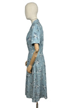 Load image into Gallery viewer, Original 1940's 1950's Floppy Cotton Day Dress in Grey Blue with Pretty Floral Print - As Is - Bust 38