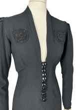 Load image into Gallery viewer, Original 1930's Long Sleeved Black Crepe Day Dress with Soutache Detail and Back Belt - Bust 34 *