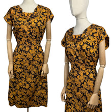 Load image into Gallery viewer, Original 1950’s Orange and Black Floral Cotton Wiggle Dress *