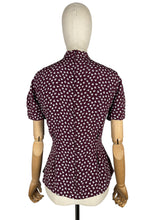 Load image into Gallery viewer, Original 1940's Pure Silk Novelty Print Swan Blouse in Burgundy and White with Bow Tie at Neck - Bust 34