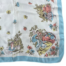 Load image into Gallery viewer, Original 1940's or 1950's Silk Crepe Scarf with Beautifully Intricate Victorian Scenes - Great Headscarf
