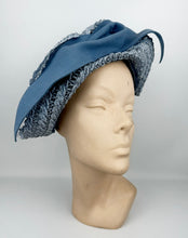 Load image into Gallery viewer, Exceptionally Beautiful Original 1930's Blue Felt Hat with Straw Trim and Seaming Detail *