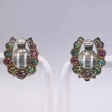 Load image into Gallery viewer, Vintage Pastel Glass Paste Lucky Horseshoe Clip-on Earrings