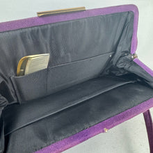 Load image into Gallery viewer, Original 1940's Purple Suede Handbag with Gold-tone Clasp *