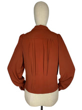 Load image into Gallery viewer, 1940's Reproduction Blouse in Rust Crepe with Double Button Closure in Burgundy - Bust 34 36