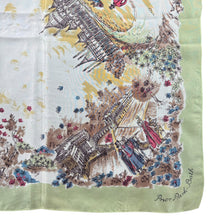 Load image into Gallery viewer, Original 1940's 1950's Pistachio Green Crepe Tourist Scarf for Bath and Brighton - Great Headscarf