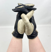 Load image into Gallery viewer, Original 1960's Midnight Blue and Cream Kid Leather Driving Gloves with Popper Fastening *
